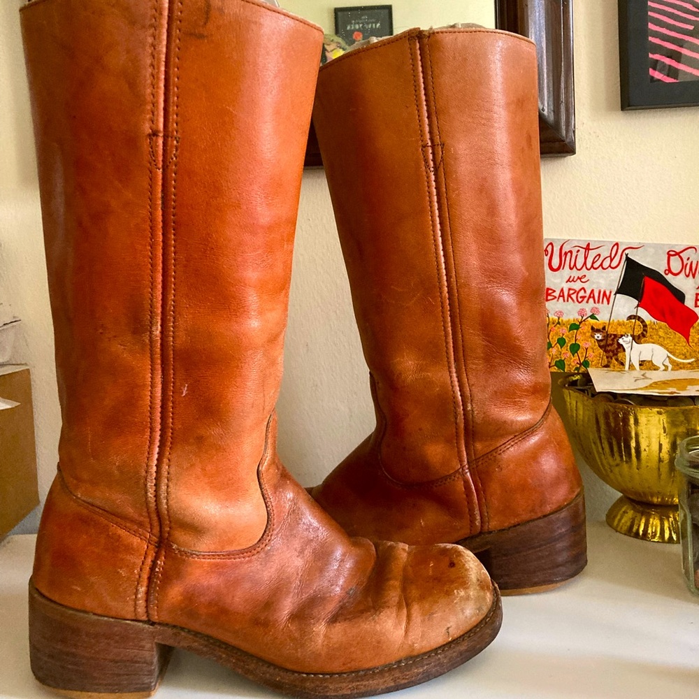 Vintage Red Leather Engineer Boots